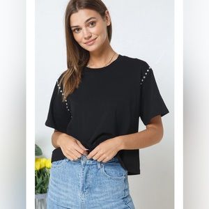 - NWT! Black Studded Crop Tee